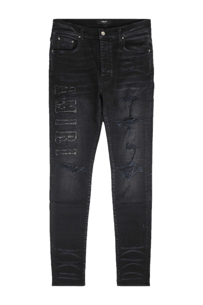 Amiri Denim Logo Appliqué Aged Black Jeans