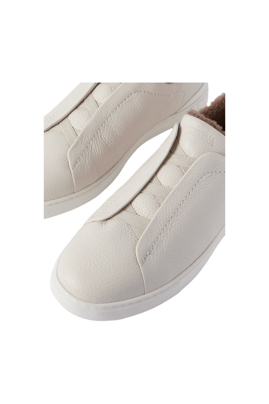 Zegna Triple Stitch Shearling-Lined Leather Sneakers