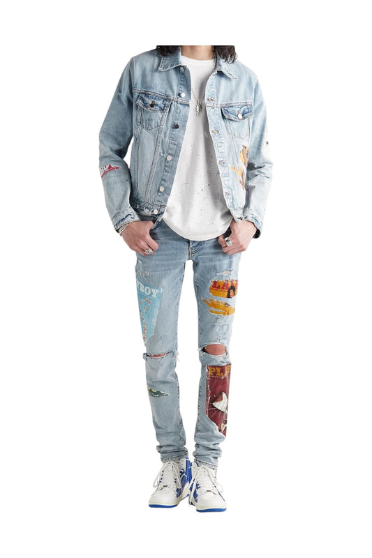 Amiri Playboy Magazine Denim Jeans Blue