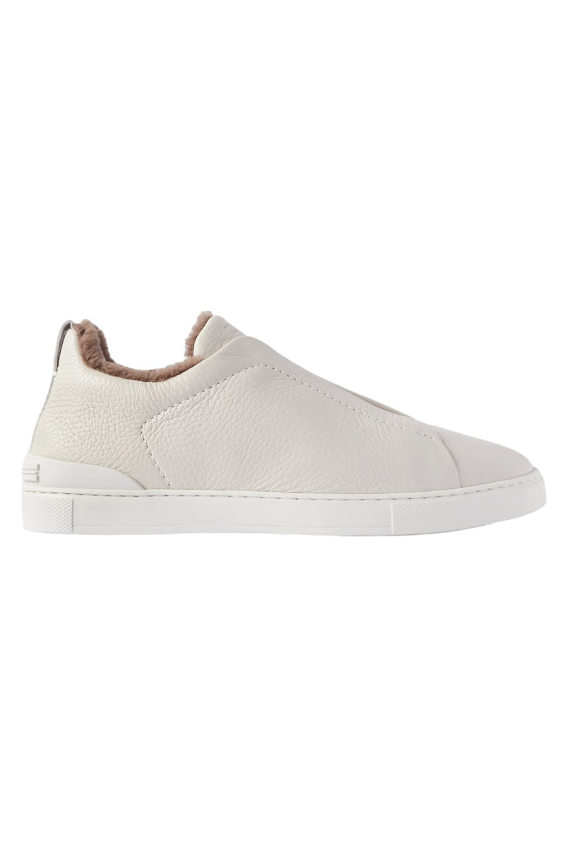 Zegna Triple Stitch Shearling-Lined Leather Sneakers