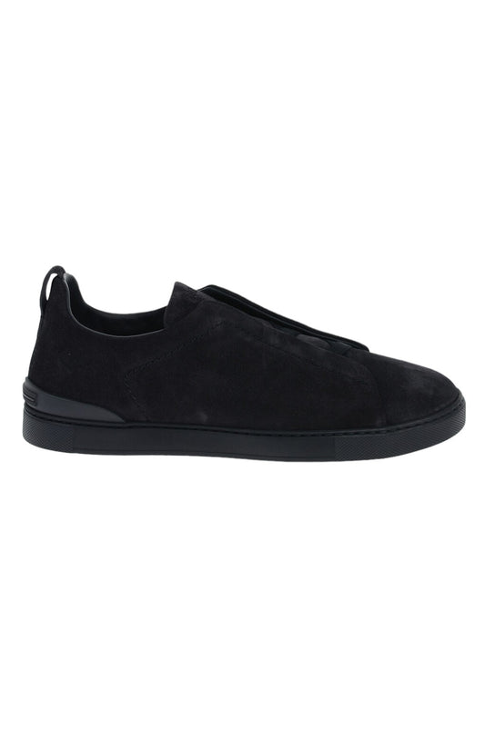 Zegna Navy Suede Triple Stitch Sneakers
