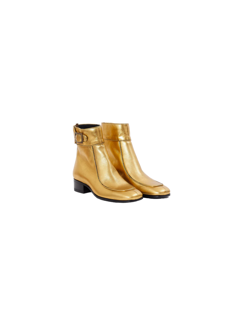 Saint Laurent Patent Calfskin Miles 30 Boots in Metallic Gold Leather