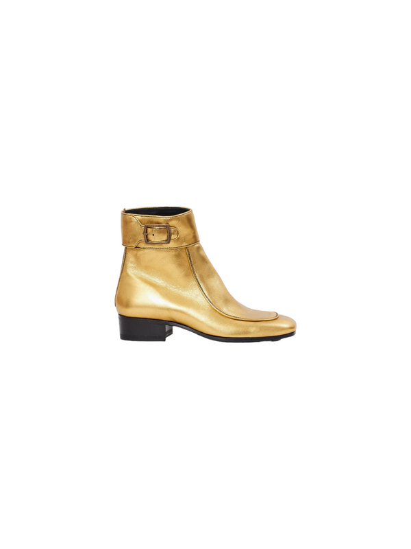 Saint Laurent Patent Calfskin Miles 30 Boots in Metallic Gold Leather