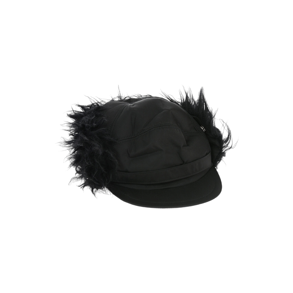 Prada Nylon Earmuffed Hat With Faux Fur Trimming