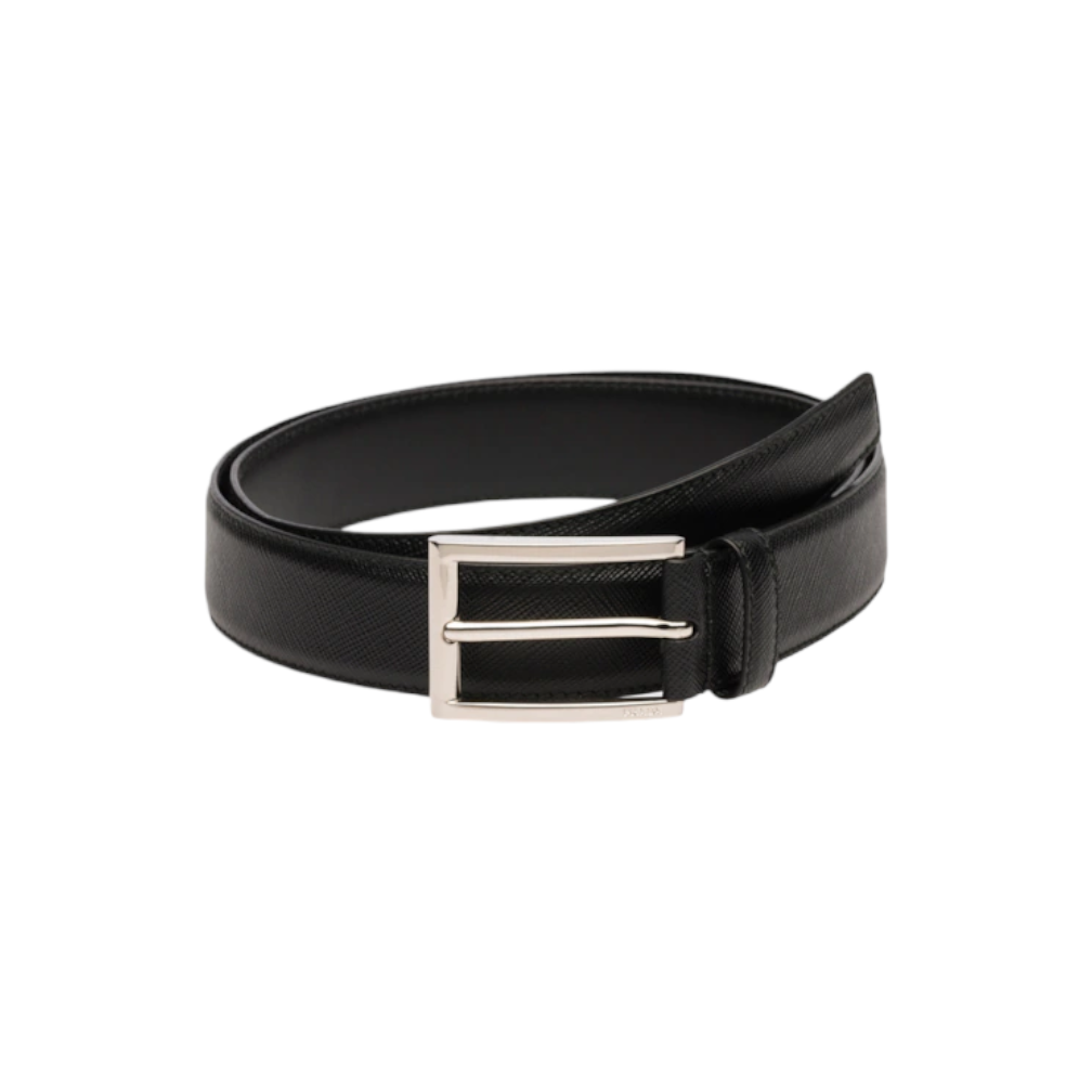 Prada Saffiano-Leather Belt with Silver-Tone Hardware