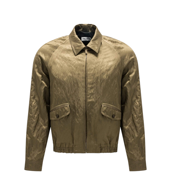 Saint Laurent Zipped Raglan Jacket in Metallic Satin